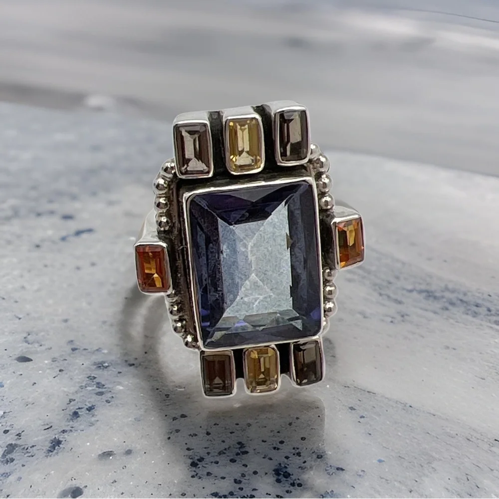 🦋NICKY BUTER RAJ LIMITED EDITION Blue Quartz Citrine Gemstone Ring Size 6 NEW - Picture 8 of 13